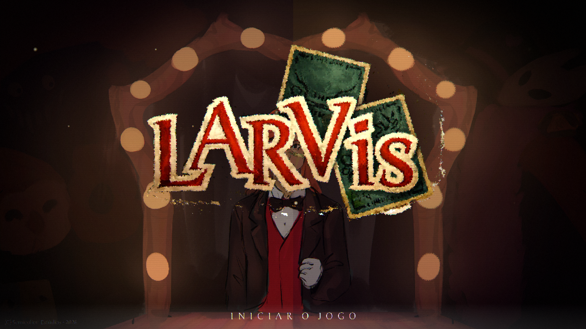 A arte de título de LARVIS, com o Mestre de Cerimônias atrás do logo